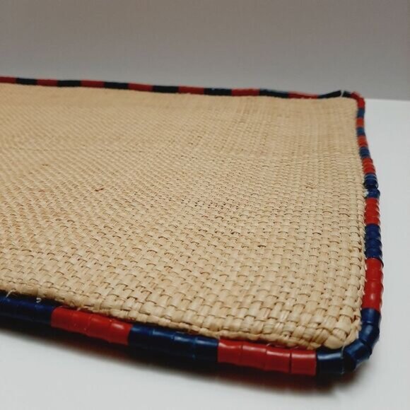 RALPH LAUREN 100% Raffia Envelope Boho Purse Beaded Edge Bag Natural - Picture 5 of 14